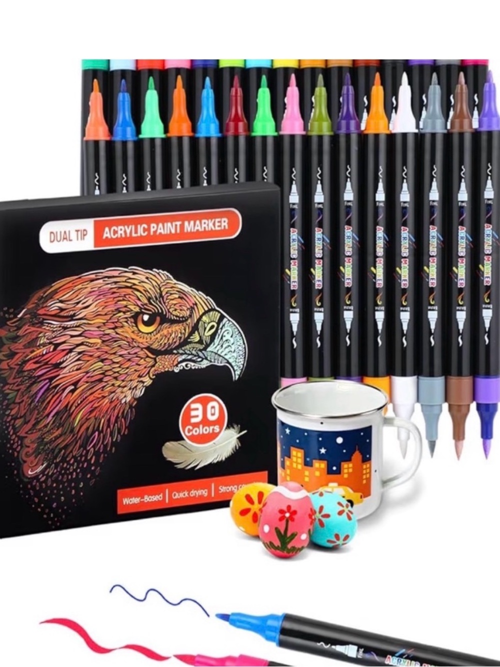 2x Acrylic Paint Marker Set - 30 Bright Colors (Black Pens)